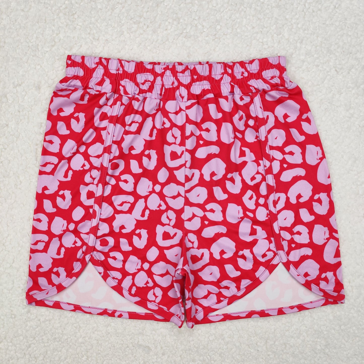 SS0382Women's Hot Pink Leopard Print Elastic Waist Shorts Summer Fashion Adult Casual Bottoms