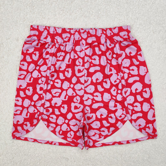 SS0382Women's Hot Pink Leopard Print Elastic Waist Shorts Summer Fashion Adult Casual Bottoms