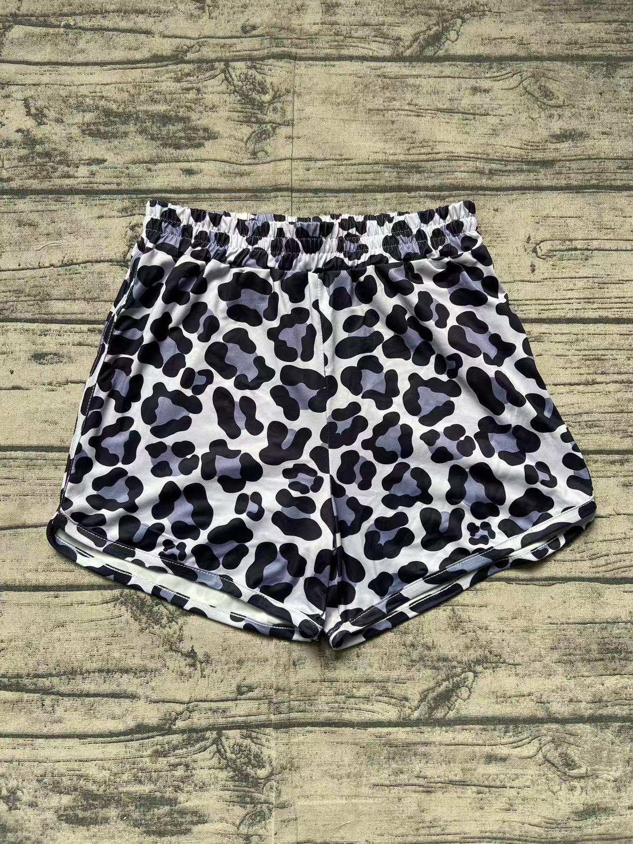SS0385Black Leopard Print Elastic Waist Summer Shorts for Adult Women Casual Comfortable Fit