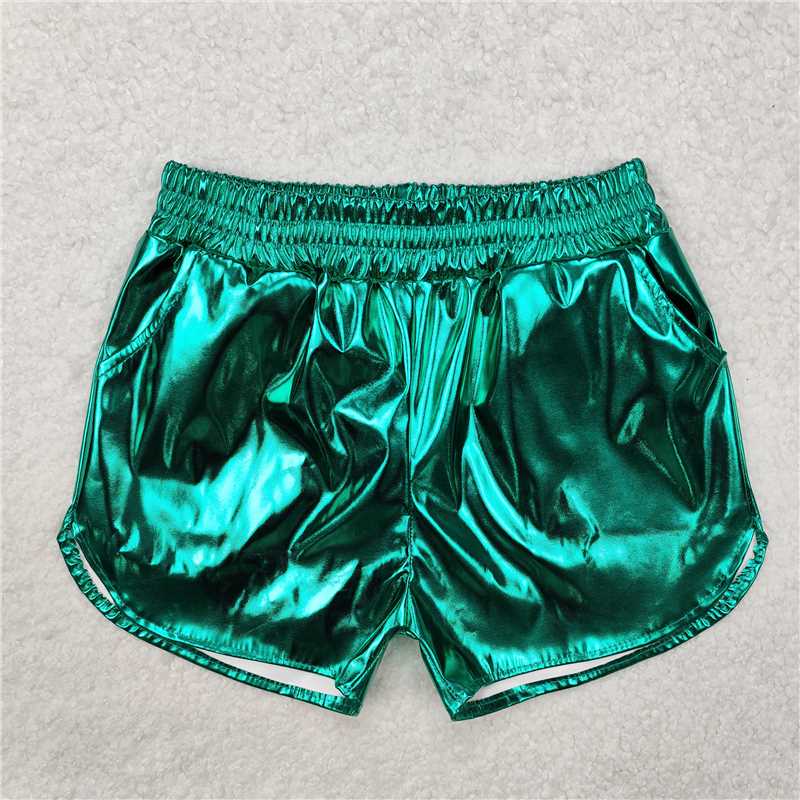 SS0410Green elastic waist kids girls summer shorts