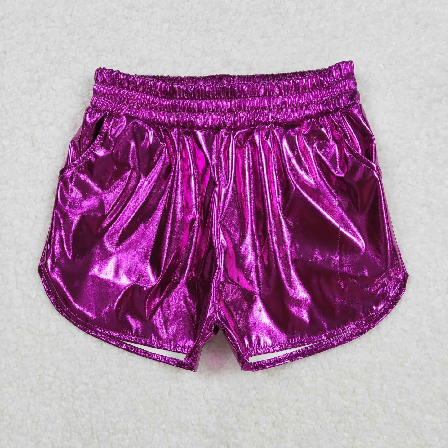 SS0412Kids Girls Purple Elastic Waist Summer Shorts - Comfortable Fit Casual Clothing for Young Girls