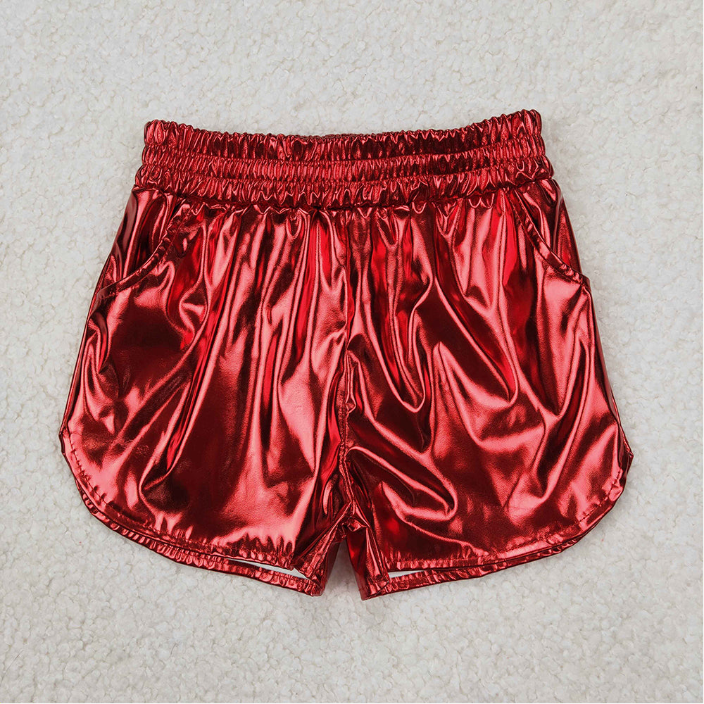 USA Shop (in stock) SS0415 RTS NO MOQ Red elastic waist kids girls summer shorts