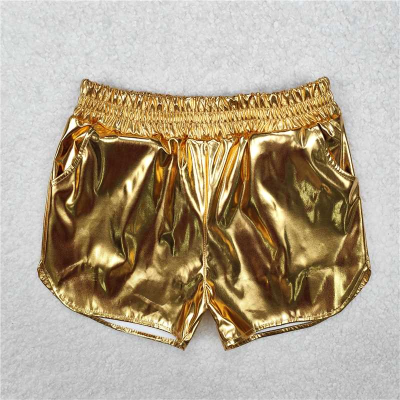 USA Shop (in stock)SS0417RTS NO MOQ Baby Girls Summer Shorts Kids Girls Yellow Leather Summer Shorts