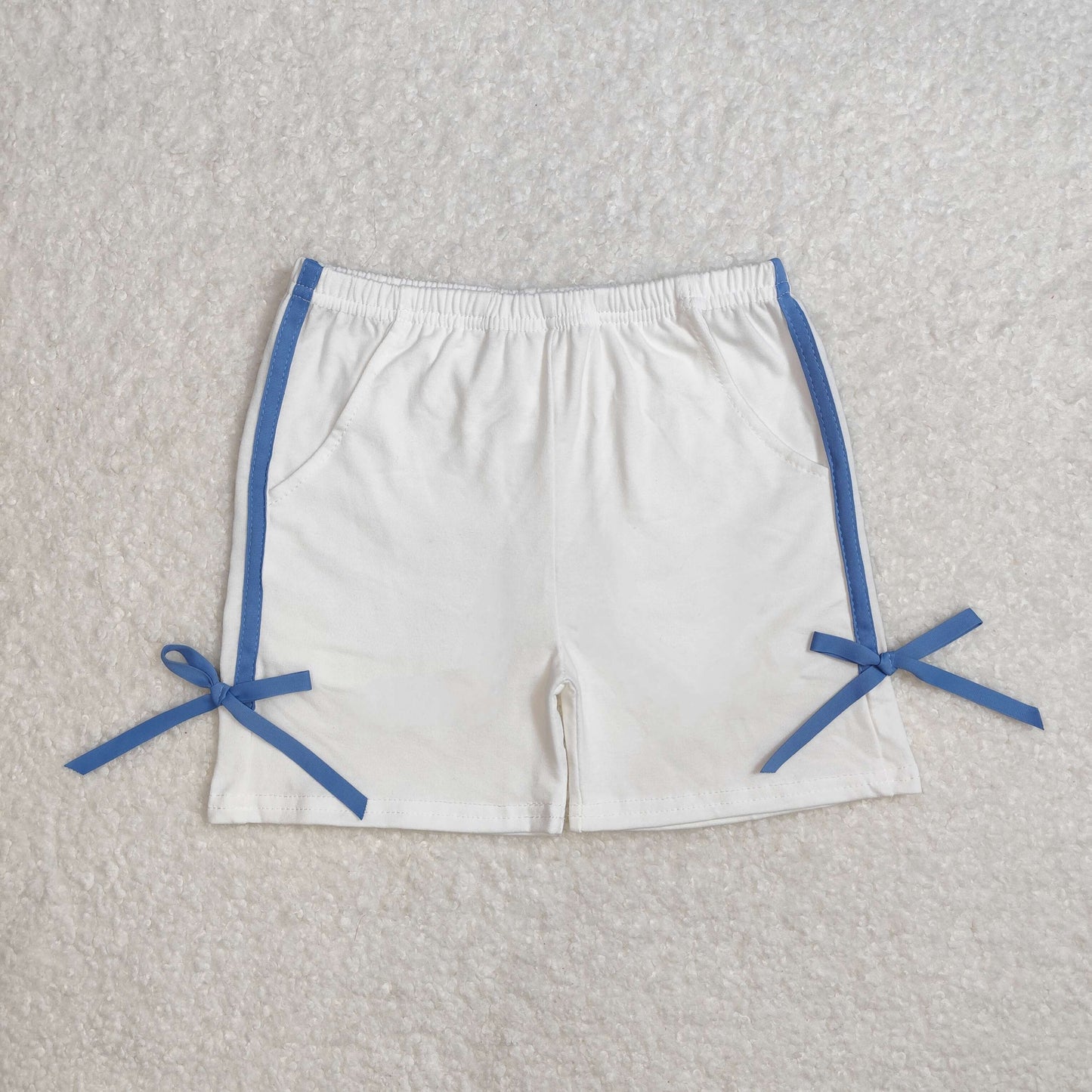 SS0424Baby Girls Summer Shorts Light Blue White Bow Pocket Soft Cotton Kids Clothing Toddler Girls Fashion Summer Outfit
