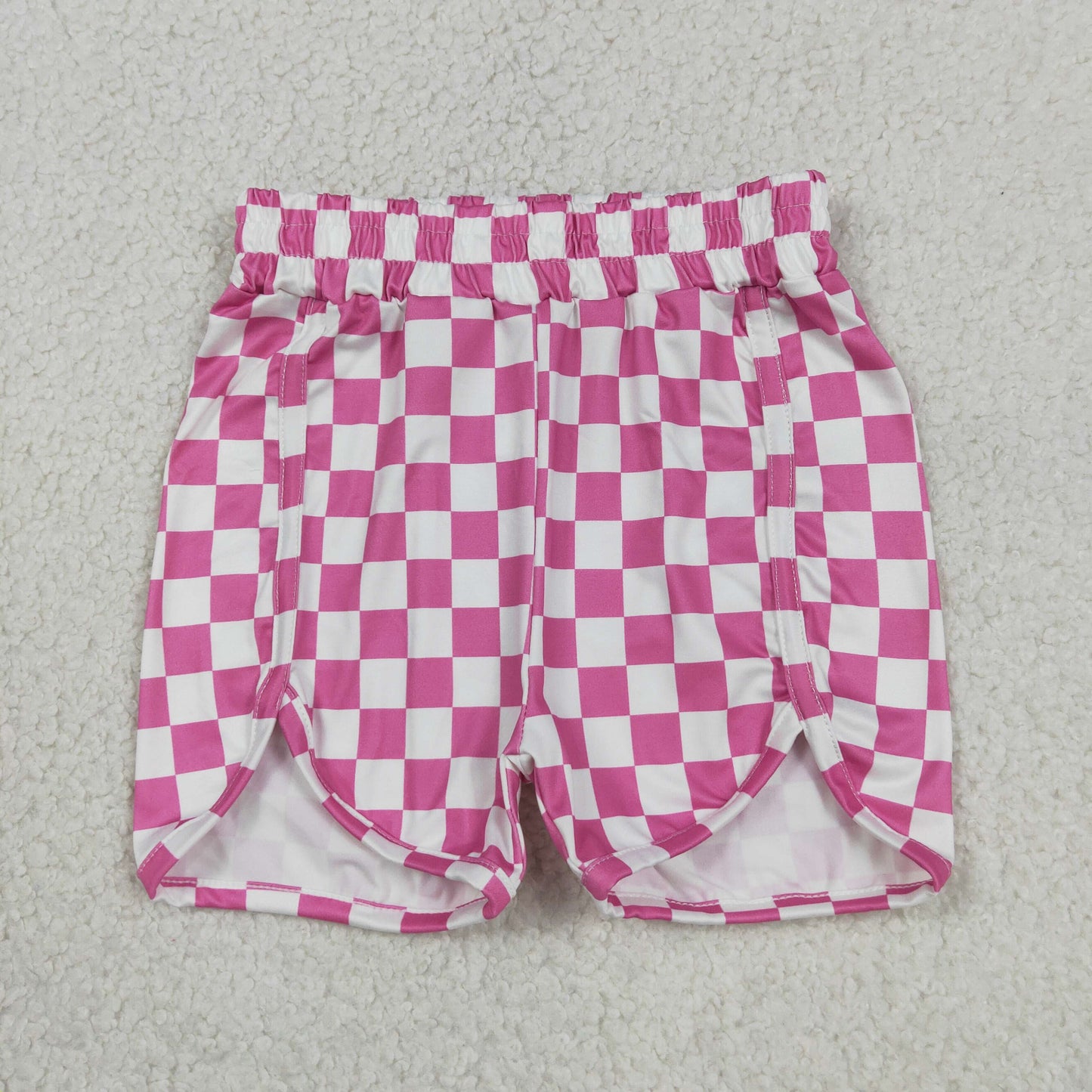 SS0431 RTS NO MOQ （In stock）Pink plaid elastic high waist baby girls summer shorts