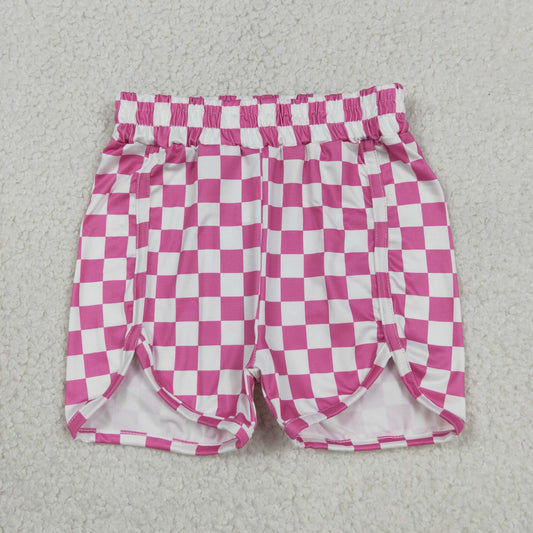 SS0431 RTS NO MOQ （In stock）Pink plaid elastic high waist baby girls summer shorts