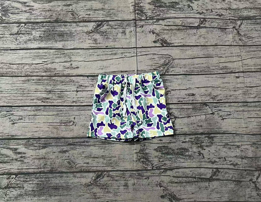 SS0433Purple yellow green camo kids boys Mardi Gras shorts