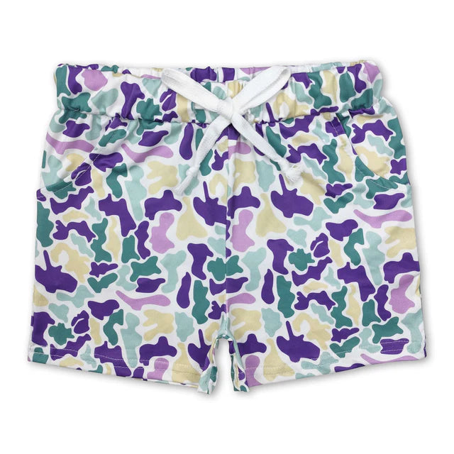5.13 RTS NO MOQ （In stock）BT1345+SS0433 Purple green yellow camo kids boys mardi gras polo shirt outfits