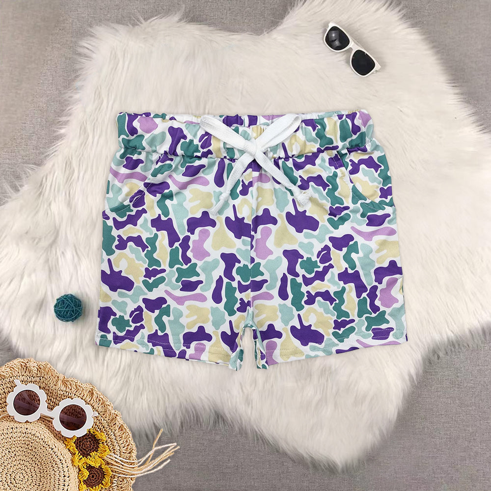 8.19 RTS Sibling Baby Boys Summer Shorts Purple yellow green camo kids boys Mardi Gras shorts