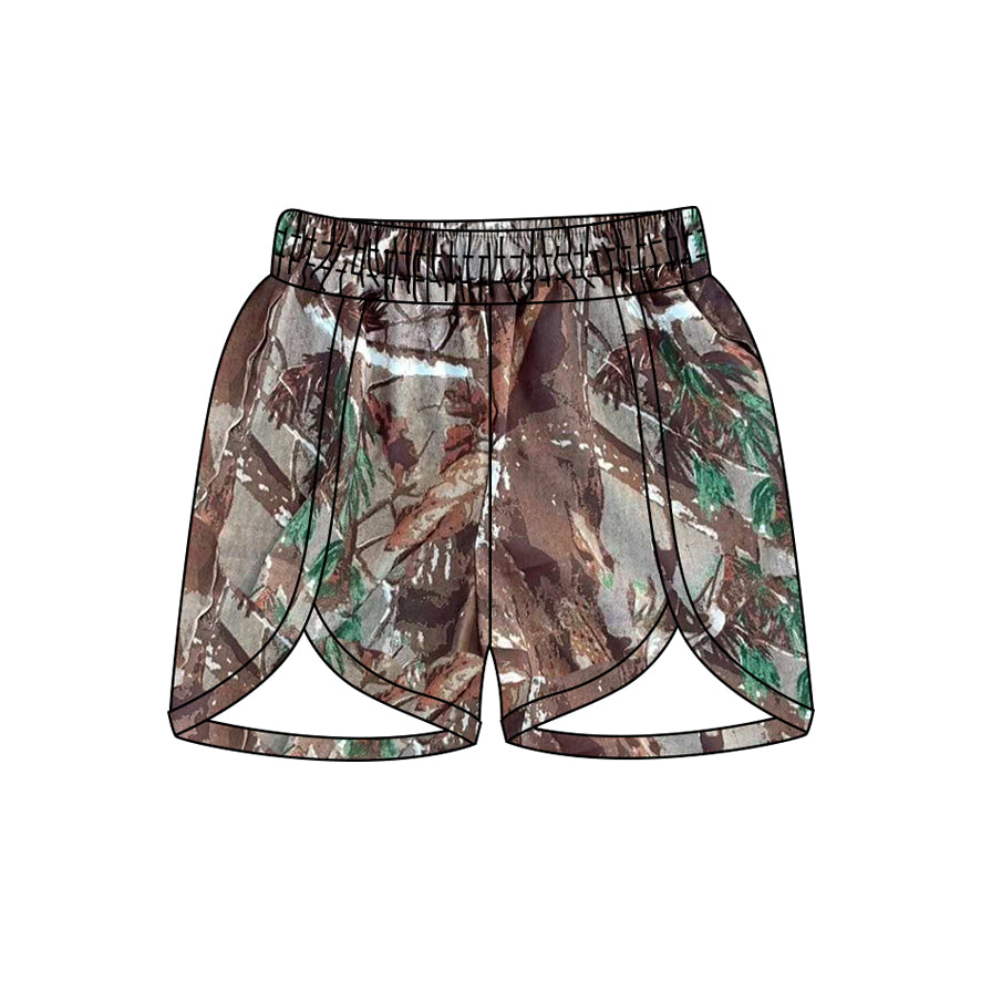 Green leaves camo adult women summer shorts