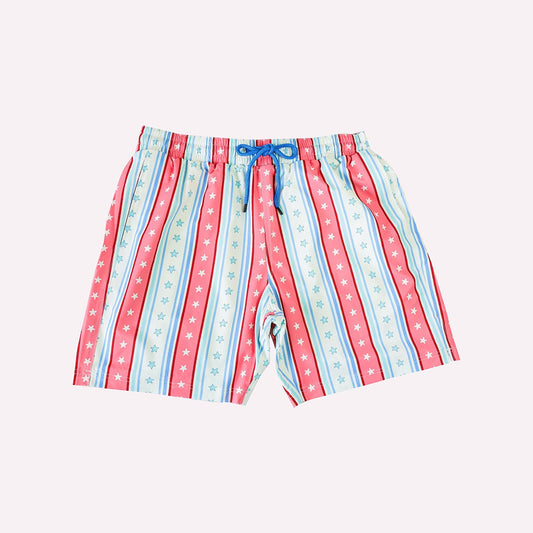 SS0437Light blue red stars stripe baby kids 4th of july shorts