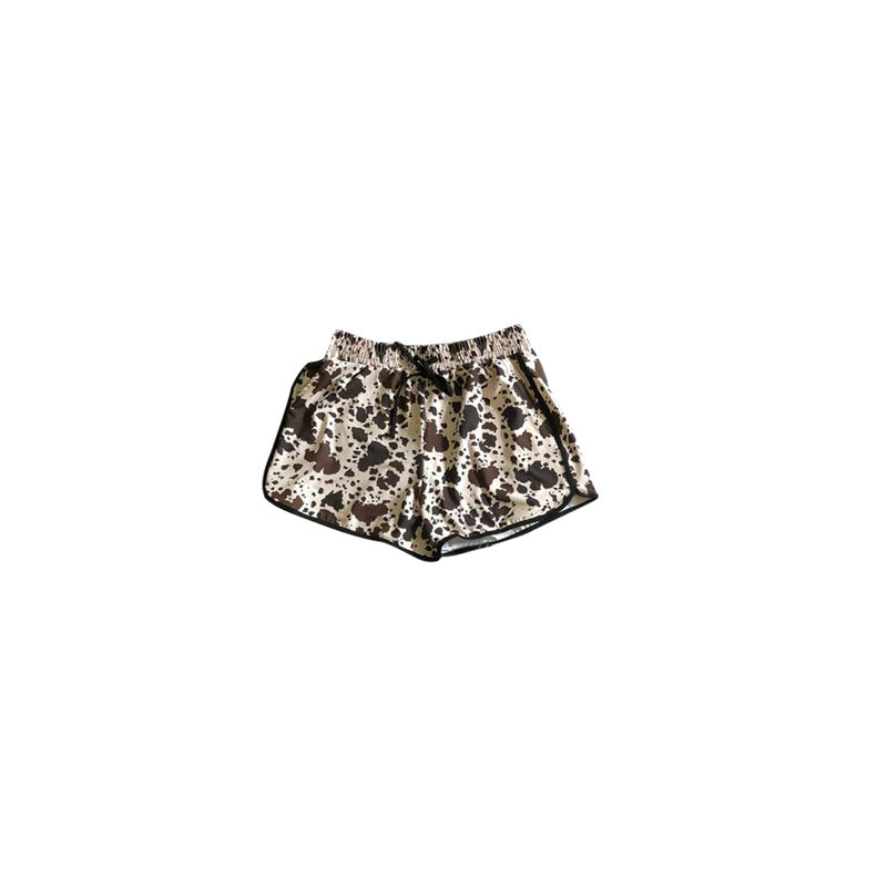 Kids Girls Brown Cow Print Western Summer Shorts Children's Fashion Casual High Waist Short Length