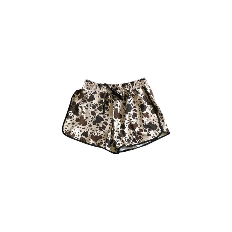 Kids Girls Brown Cow Print Western Summer Shorts Children's Fashion Casual High Waist Short Length