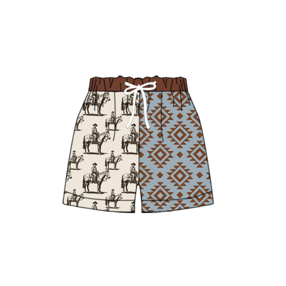 SS0453Rodeo Aztec Patchwork Western Baby Boy Summer Shorts for Active Kids Comfortable Breathable Clothing