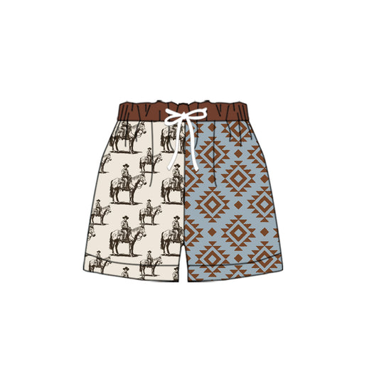 SS0453Rodeo Aztec Patchwork Western Baby Boy Summer Shorts for Active Kids Comfortable Breathable Clothing