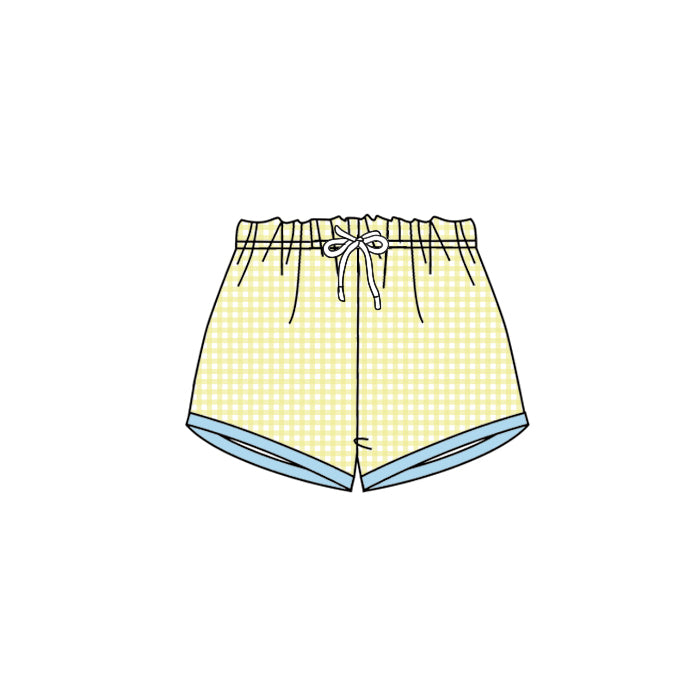 SS0458Yellow Plaid Baby Kids Summer Shorts Plaid Cotton Breathable Toddler Girls Boys Clothing Set Outfits