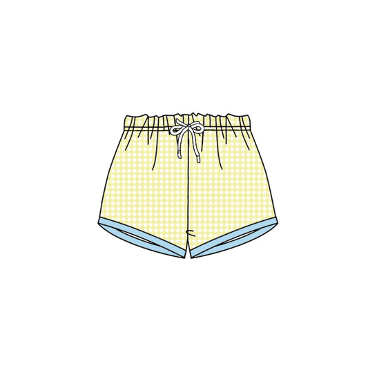 SS0458Yellow Plaid Baby Kids Summer Shorts Plaid Cotton Breathable Toddler Girls Boys Clothing Set Outfits