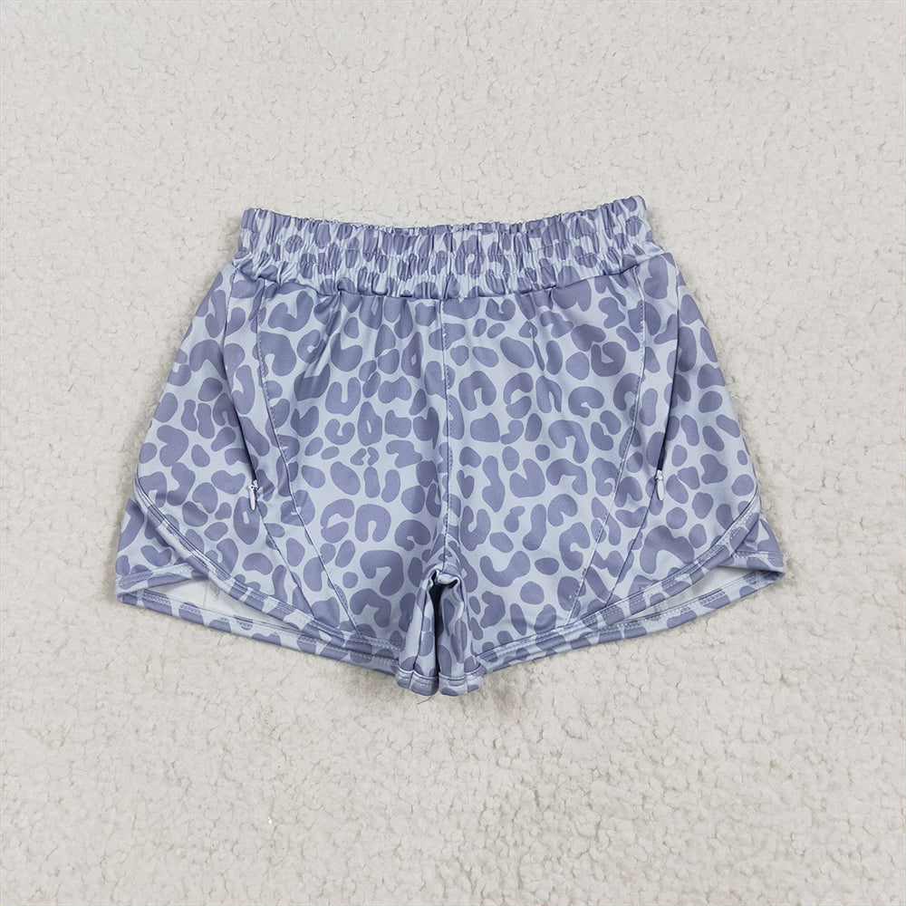 5.01 SS0464RTS NO MOQ Baby Girls Summer Shorts Grey leopard kids girls summer shorts