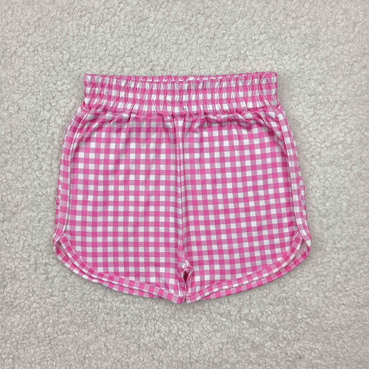 6.10  SS0472 RTS NO MOQ Baby Girls Summer Shorts Pink plaid elastic waist kids girls summer shorts