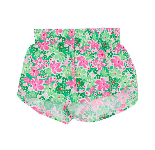 SS0473Kids Girls Pink Green Floral Elastic Waist Summer Shorts Children's Clothing Elastic Waistband Floral Print Girls' Summer Shorts
