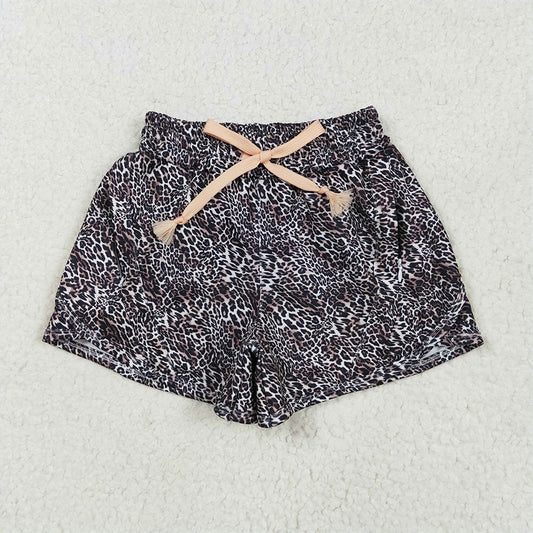 6.21 SS0480RTS NO MOQ Baby Girls Summer Yoga Shorts Baby Girls Brown Leopard Yoga Shorts Bottoms