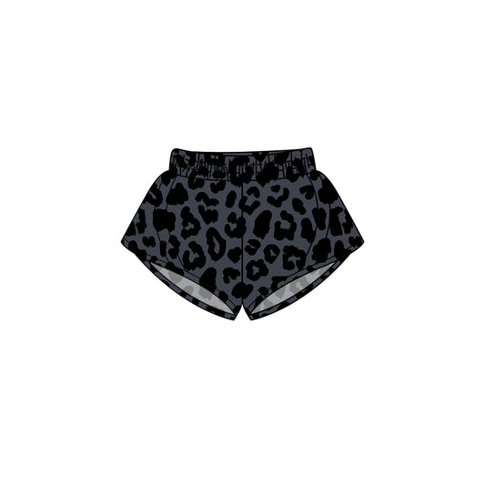 SS0482Kids Girls Dark Black Leopard Elastic Waist Summer Shorts - Flexible Fit Fun Animal Print for Children's Clothing