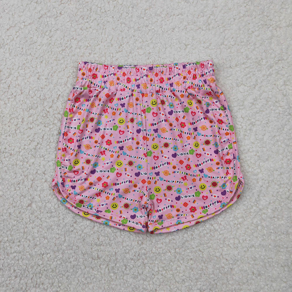 SS0484 RTS NO MOQ Baby Girls Summer Shorts  Pink happy vibes love floral baby girls summer shorts