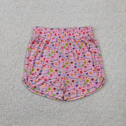 SS0484 RTS NO MOQ Baby Girls Summer Shorts  Pink happy vibes love floral baby girls summer shorts