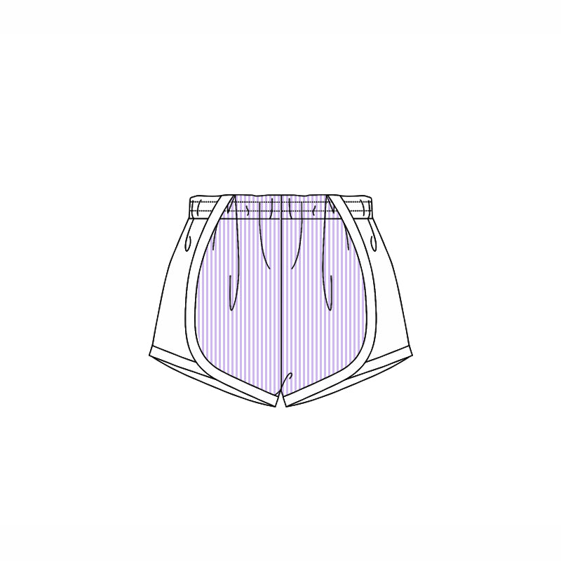pre order Kids Girls Lavender Stripe White Summer Shorts Breathable Lightweight Comfortable Fitted for Active Little Girls