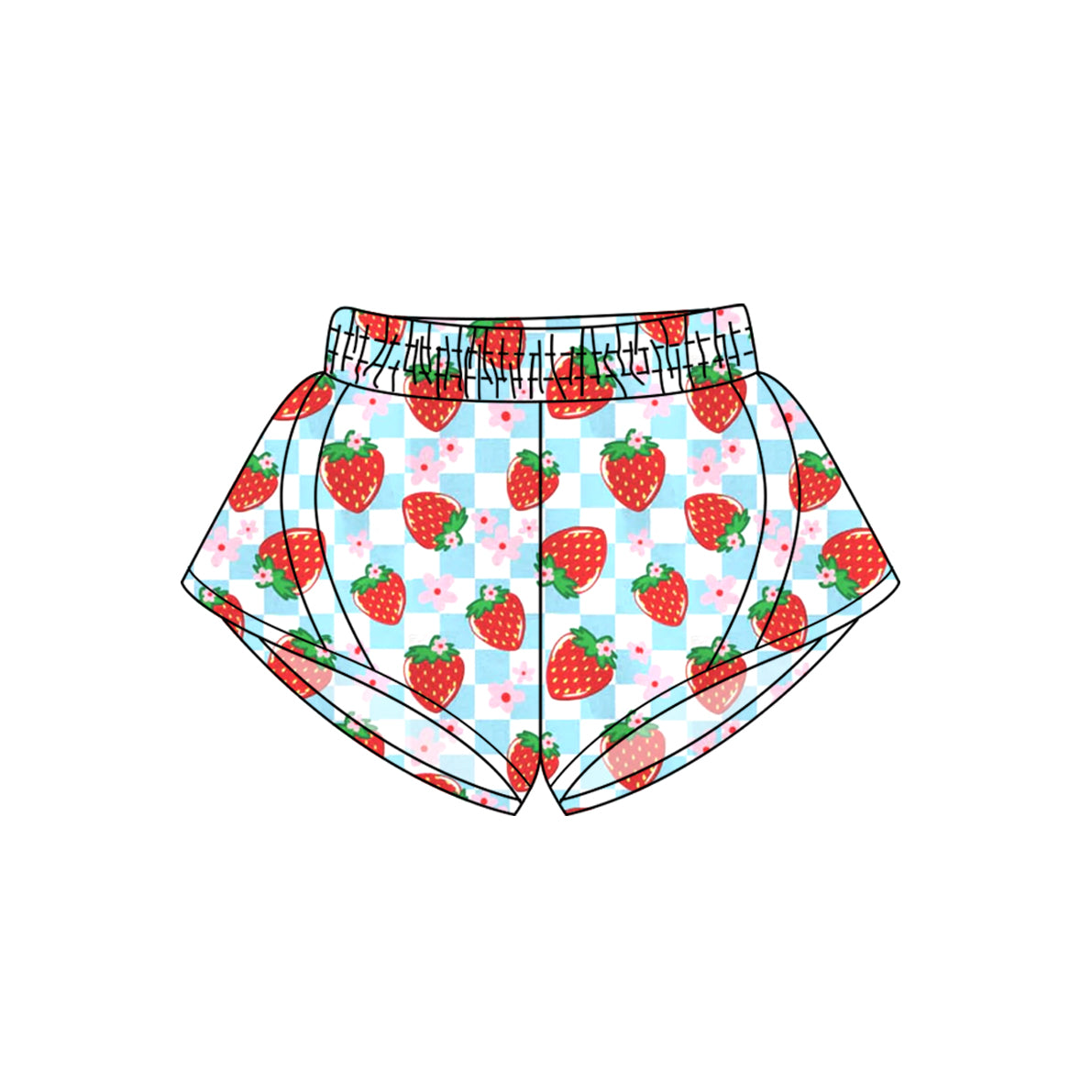 SS0499  Pre order  Baby Girls Blue Plaid Strawberry Flowers Yoga Shorts Bottoms