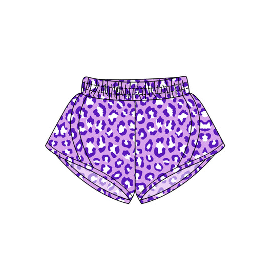 SS0501  Pre order  Baby Girls Purple Leopard Yoga Shorts Bottoms
