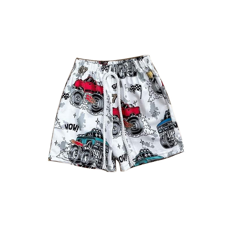 Pre order Kids Boys Summer Shorts Red Blue Trucks Printed Casual Loose Fit Comfortable Fabric for Active Boys