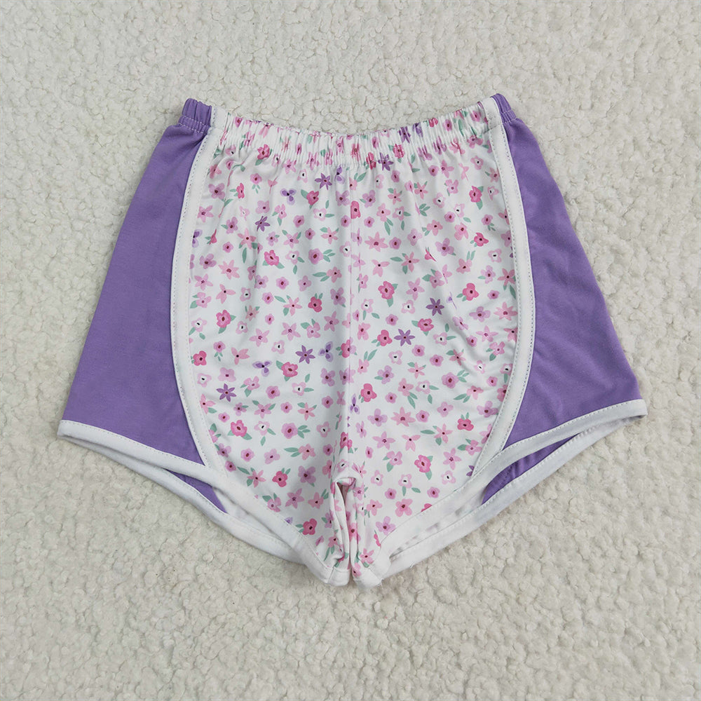 6.19 SS0524RTS NO MOQ Baby Girls Shorts Baby Girls Lavender Floral Strawberry Shorts Bottoms