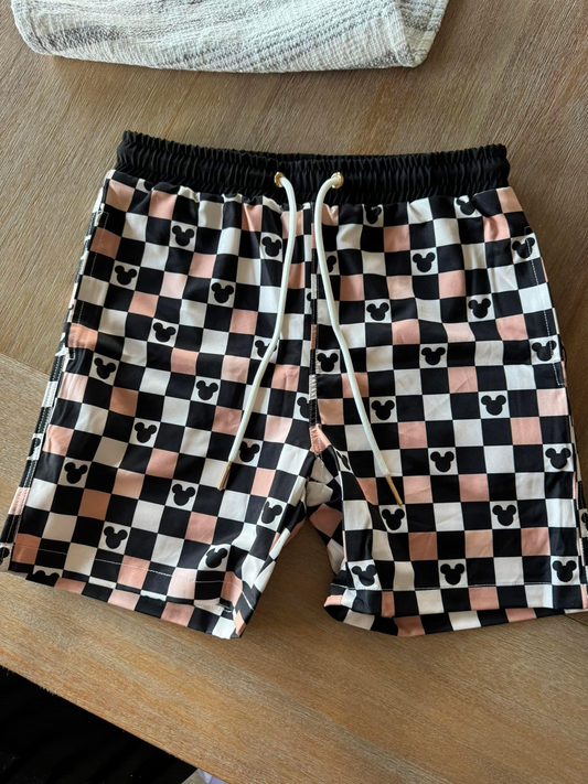 5.22  SS0531 Pre order Baby Girls Cartoon Mouse Black Peach Plaid Biking Shorts Bottoms