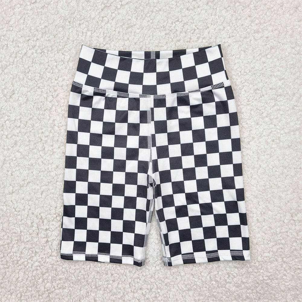 4.15 SS0537 RTS NO MOQ Baby Girls Yoga Shorts High waist black plaid kids girls summer shorts