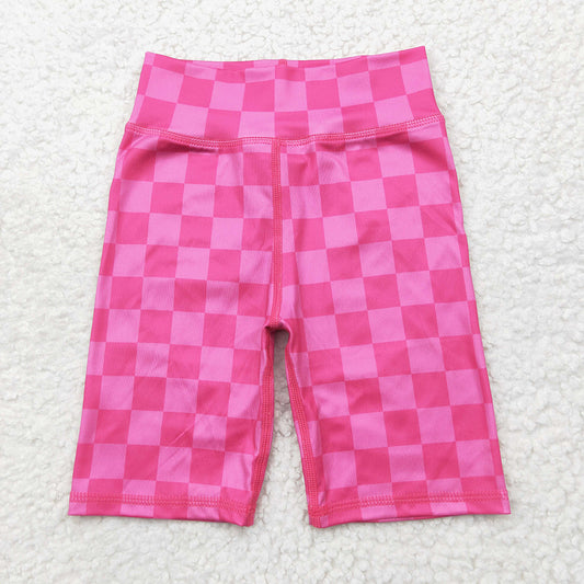 5.15  SS0538 RTS NO MOQ Baby Girls Summer Yoga Shorts  Baby Girls Pink Plaid Biking Shorts Bottoms
