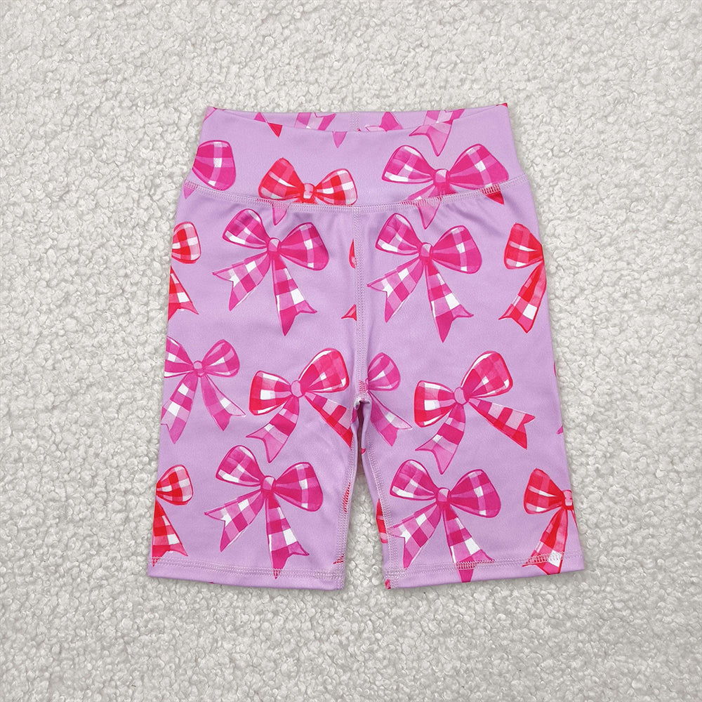 4.15 SS0540 RTS NO MOQ Baby Girls Yoga Shorts High waist pink plaid bow girls summer shorts