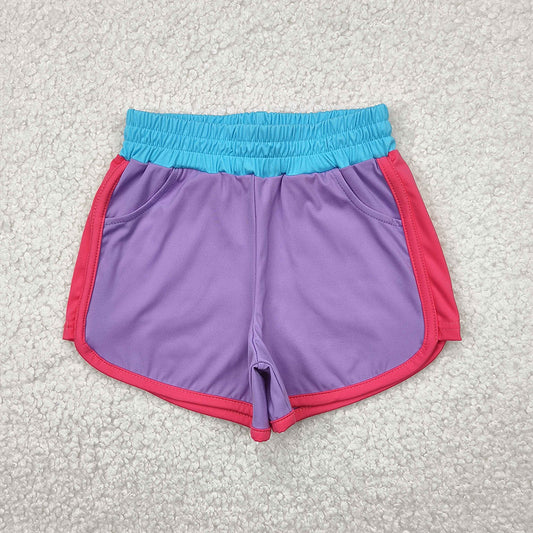 4.11 SS0555 RTS NO MOQ Baby Girls Summer Yoga Shorts Lavender pink patchwork kids girls activewear yogo shorts