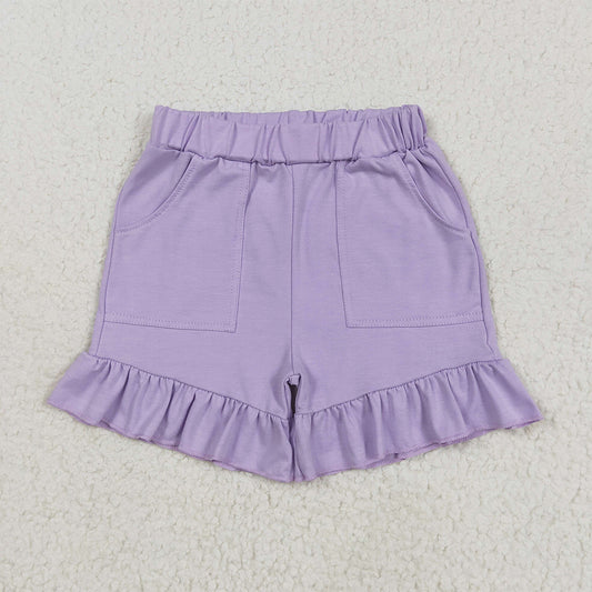 7.06 SS0561 RTS NO MOQ Baby Girls Summer Shorts Baby Girls Lavender Pockets Summer Cotton Ruffle Short Bottoms