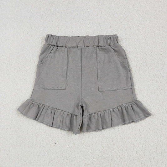 7.06 SS0563 RTS NO MOQ Baby Girls Summer Shorts Baby Girls Gray Pockets Summer Cotton Ruffle Short Bottoms