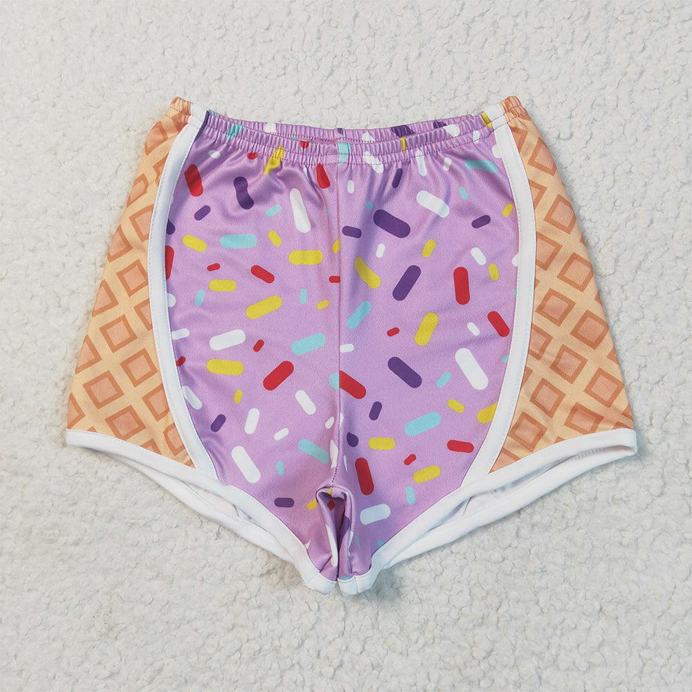 7.15 SS0572RTS NO MOQ Baby Girls Shorts Baby Girls Purple Ice-cream Drip Yoga Shorts Bottoms