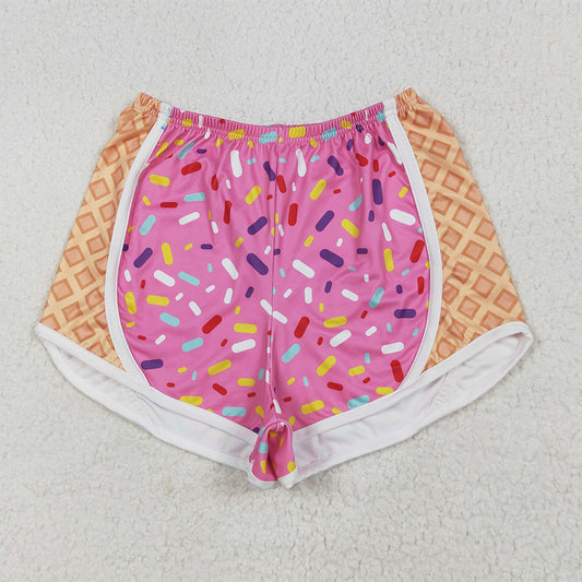 7.06 SS0574RTS NO MOQ Adult Women's Yoga Pants Adult Women Pink Ice-cream Drip Yoga Shorts Bottoms