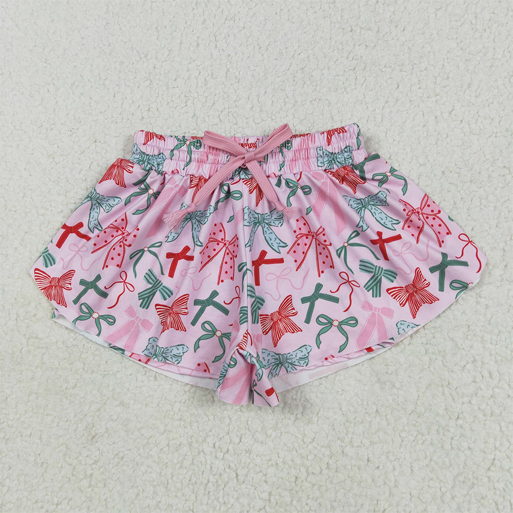 SS0578 RTS NO MOQ Baby Girls Summer Shorts Baby Girls Pink Green Bows Summer Shorts Bottoms
