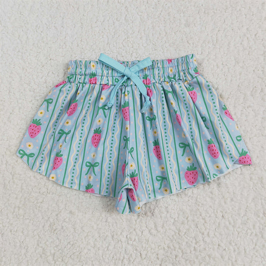 SS0580 RTS NO MOQ Baby Girls Summer Shorts Baby Girls Strawberry Green Bows Summer Shorts Bottoms