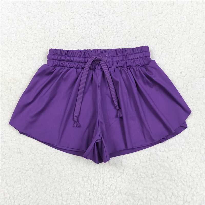 USA Warehouse (IN STOCK) SS0602 Kids Girls Purple Yoga Shorts Summer Activewear Comfortable Elastic Waist Pants
