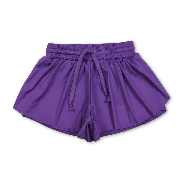 5.25 RTS NO MOQ （In stock）GT1252+SS0602  Short sleeves purple bow donut kids girls summer top with activewear summer yoga shorts