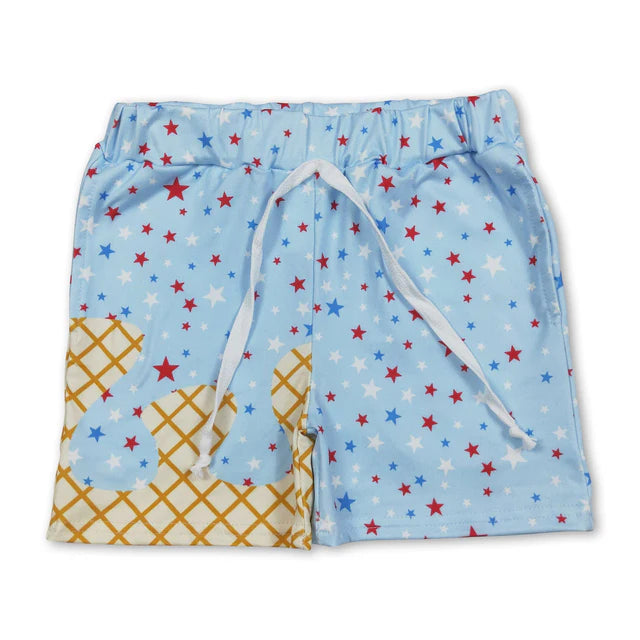 RTS Sibling Light blue stars ice cream boys 4th of july shorts