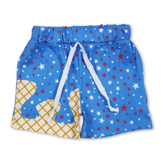RTS Sibling Light blue stars ice cream boys 4th of july shorts