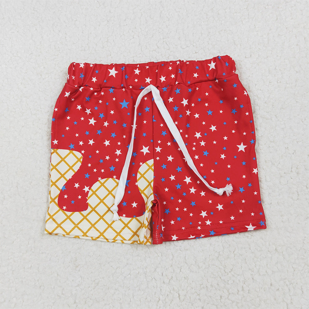 8.13  SS0612 RTS NO MOQ Baby Boys Summer Shorts Baby Boys Red Drip Stars Pockets Team Shorts Bottom
