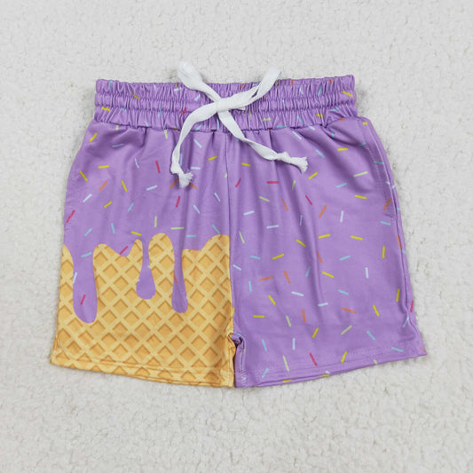 8.20 RTS NO MOQ （In stock） SS0621 Baby Boys Summer Shorts Purple ice cream sprinkle baby kids summer team shorts